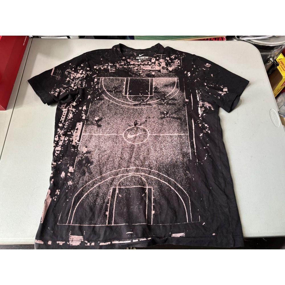 Nike Shirt Mens L Black Basketball Court Graphic Crew Neck Tagless Athletic
